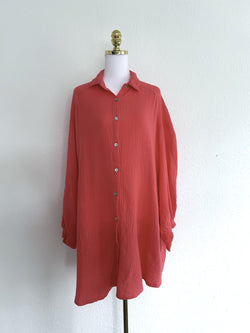 Musselin Bluse Long Coral
