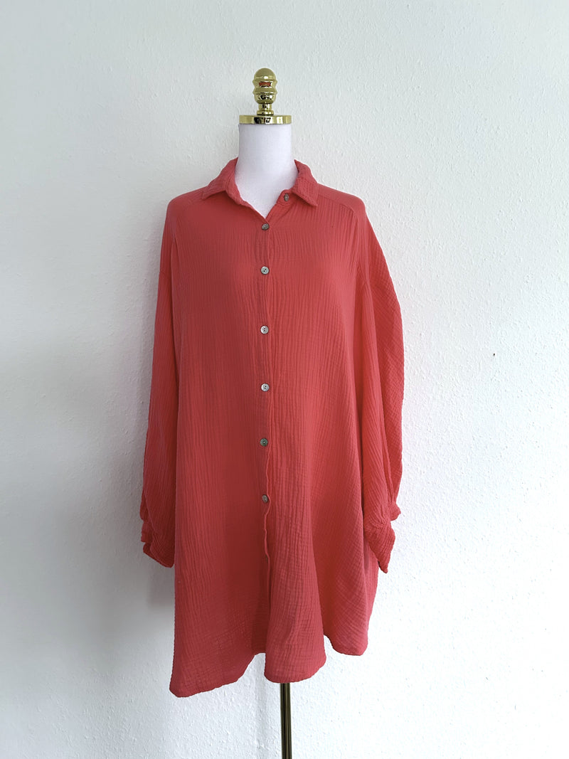 Musselin Bluse Long Coral