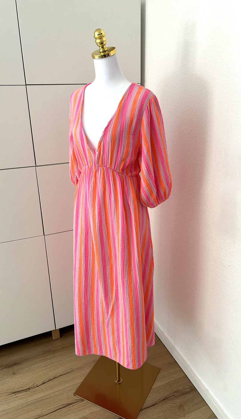 Musselin Kleid Streifen Neon