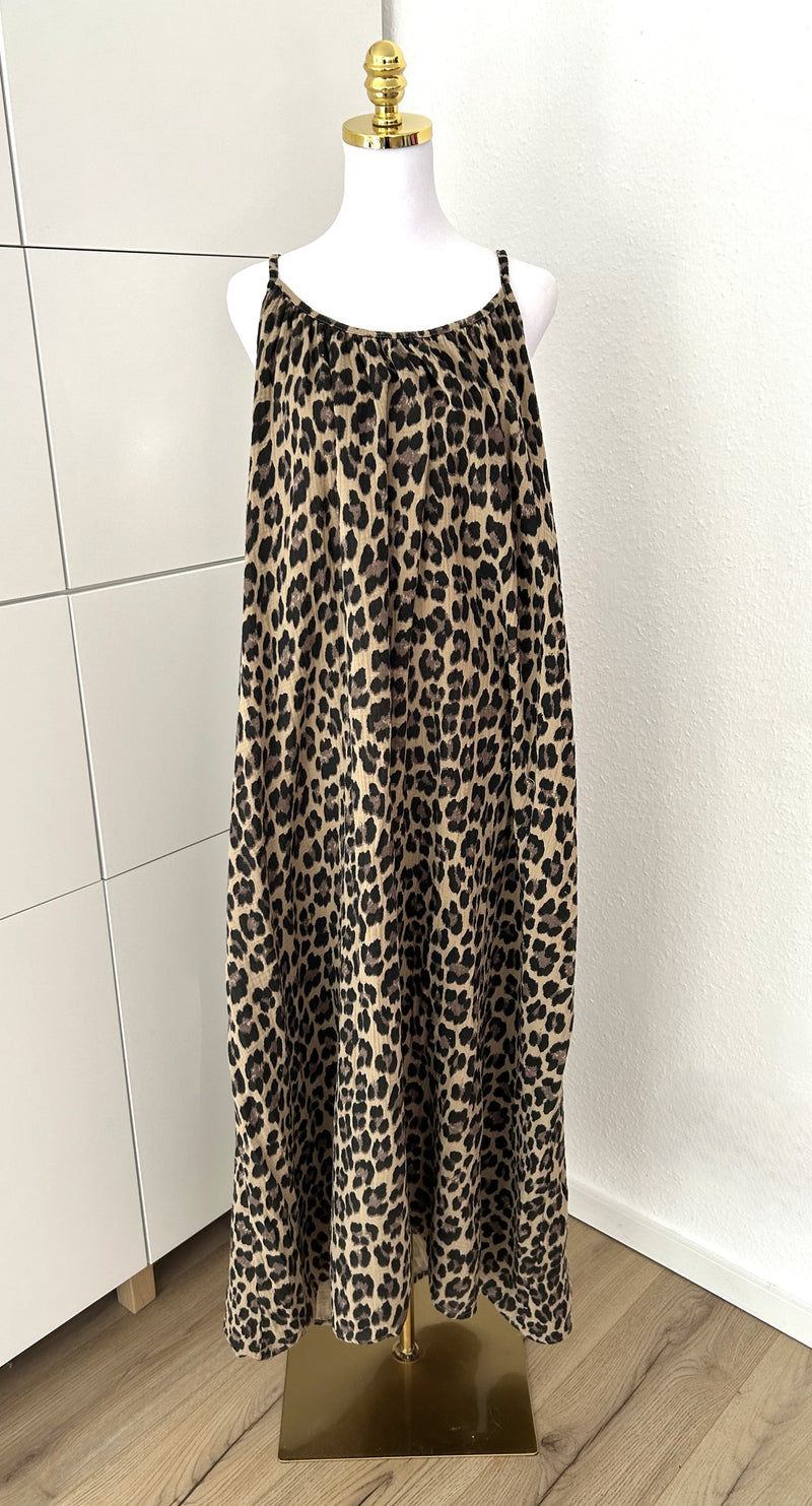 Musselin Maxikleid Leo Ärmellos Braun