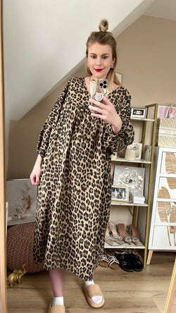 Musselin Maxikleid Leo Braun/Schwarz
