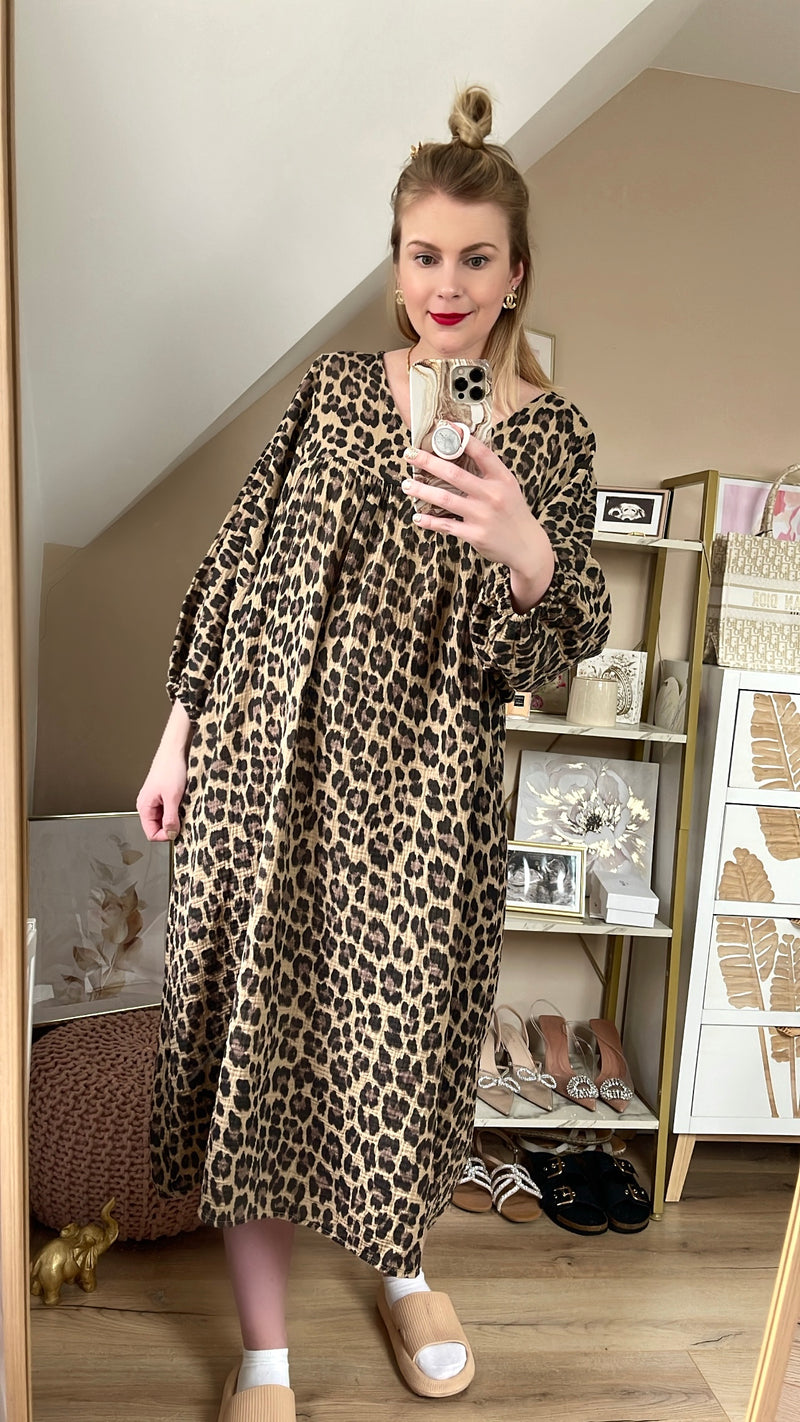 Musselin Maxikleid Leo Braun/Schwarz