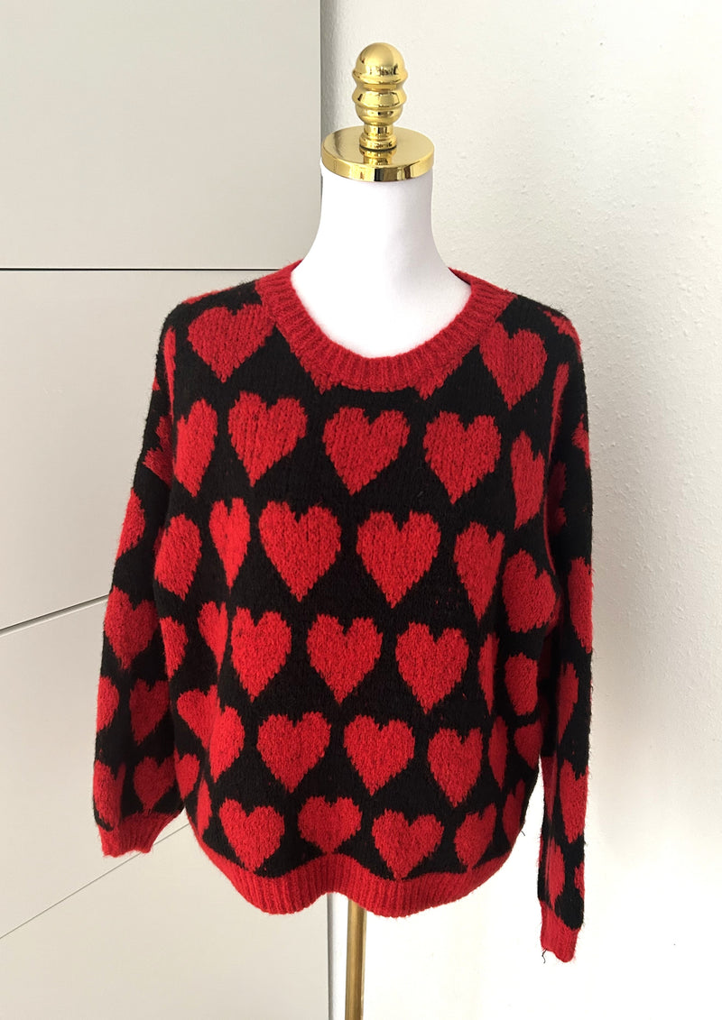 Pullover Herzchen Schwarz/Rot