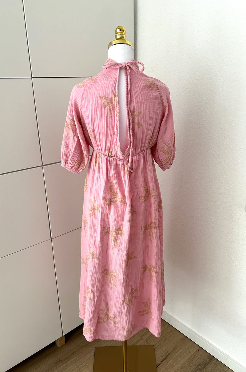 Musselin Kleid Palmen Rosa