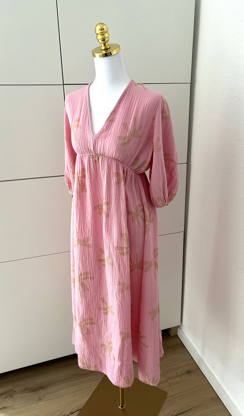 Musselin Kleid Palmen Rosa