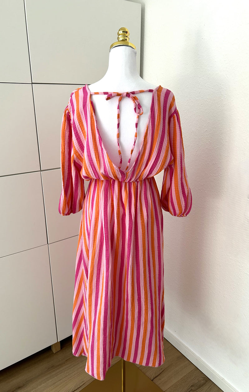 Musselin Kleid Streifen Rosa