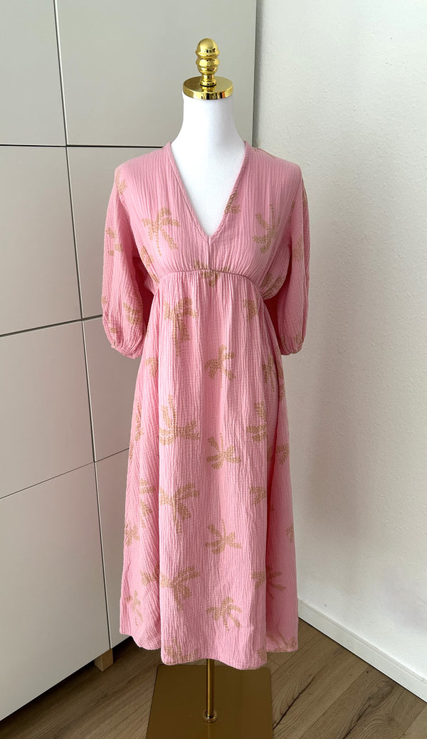 Musselin Kleid Palmen Rosa