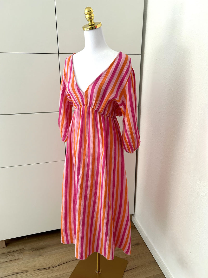 Musselin Kleid Streifen Rosa