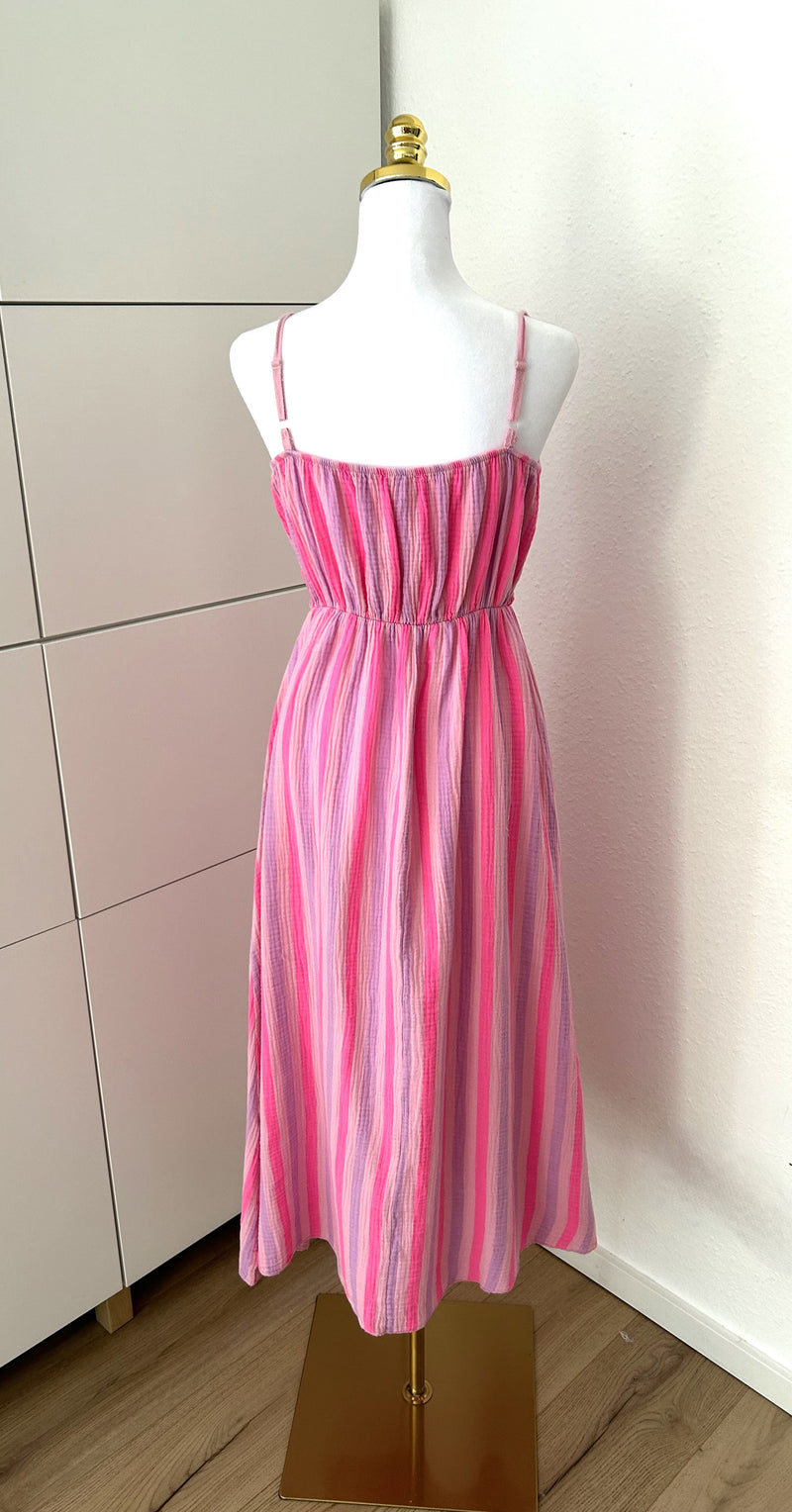 Musselin Kleid Streifen Trägerlos Lila/Rosa