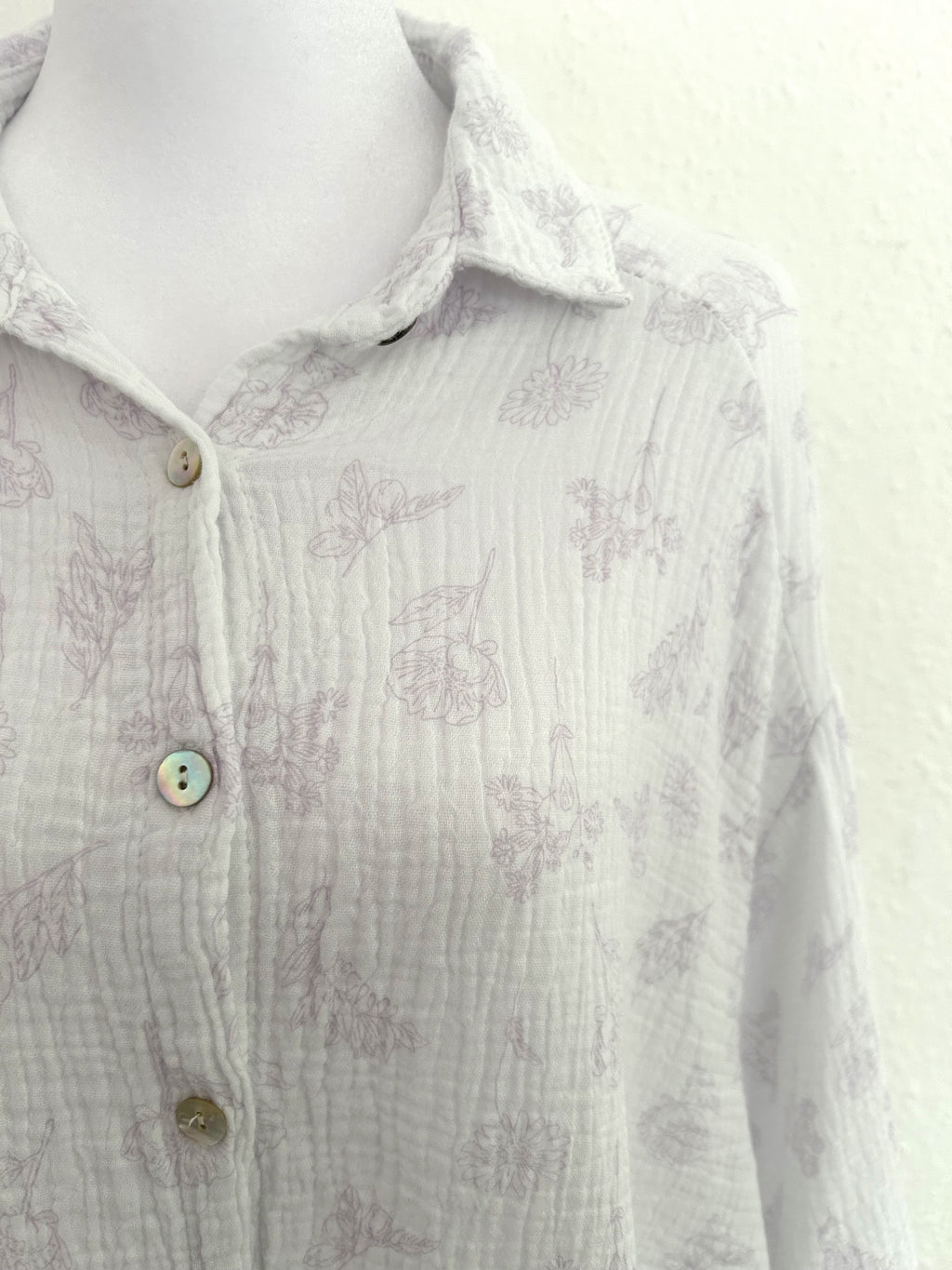 Musselin Bluse Flower Midi Weiß/Flieder