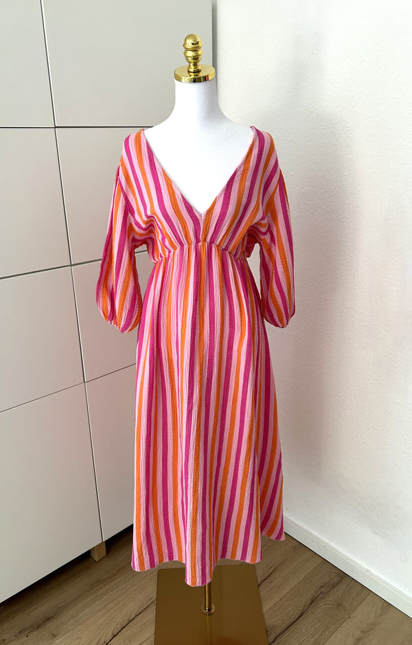 Musselin Kleid Streifen Rosa