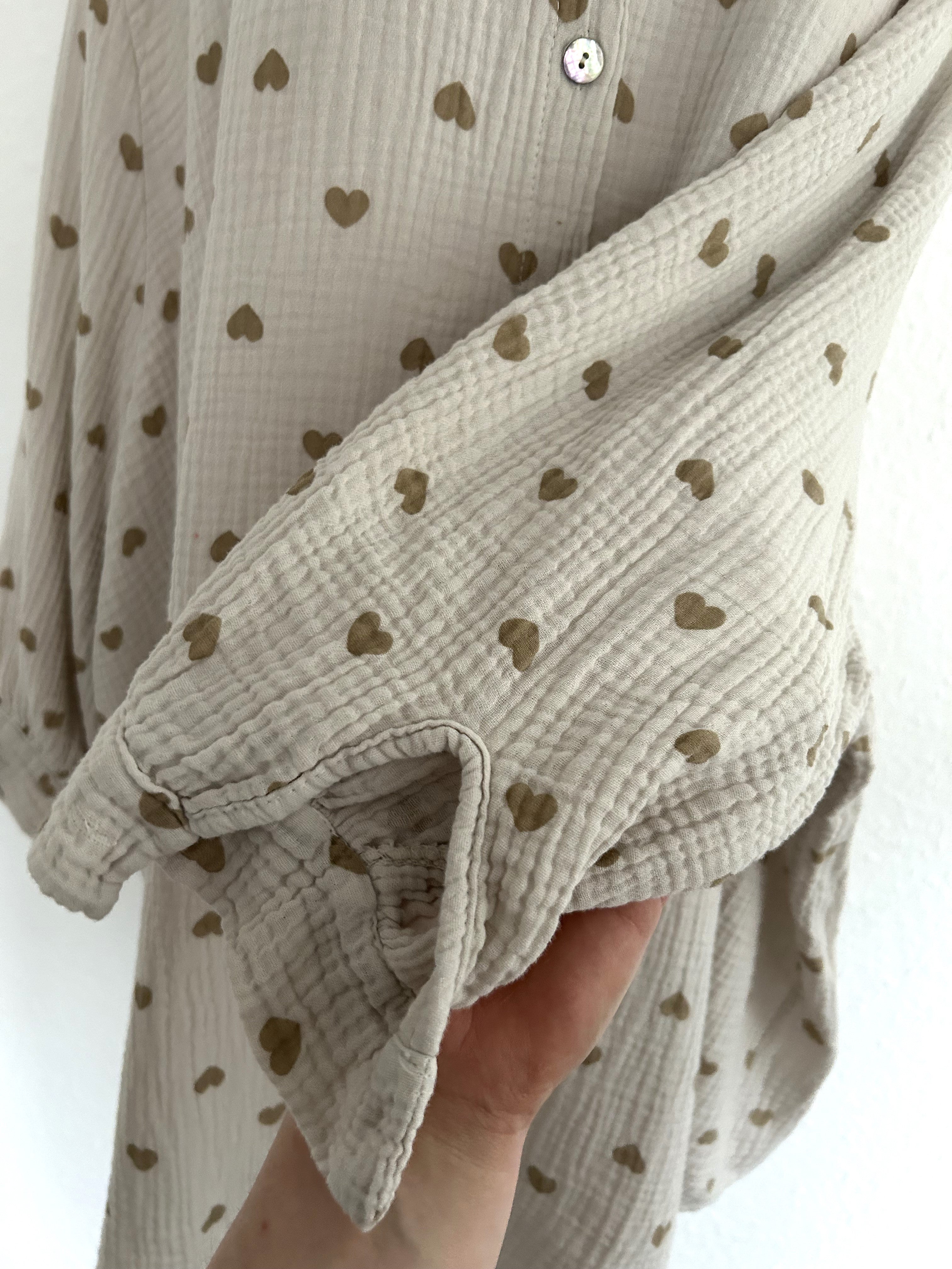 Musselin Bluse Herzchen Long Beige/Beige