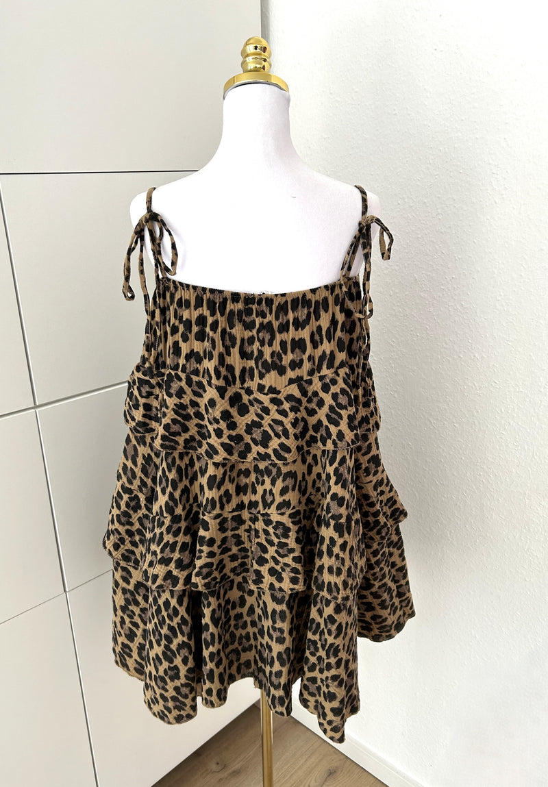 Musselin Kleid Leo Ärmellos Braun