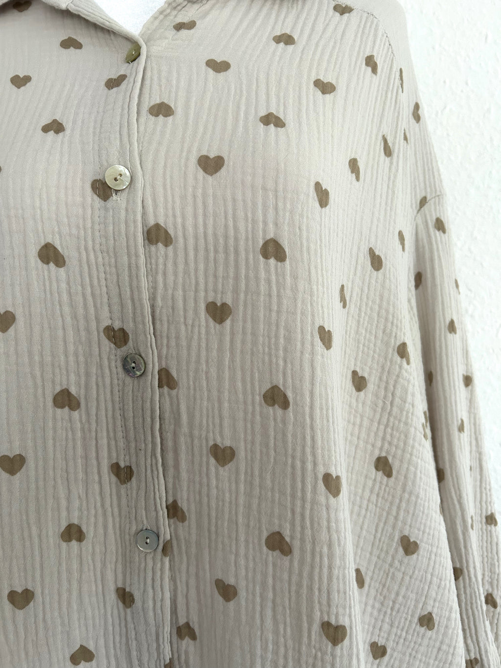 Musselin Bluse Herzchen Long Beige/Beige