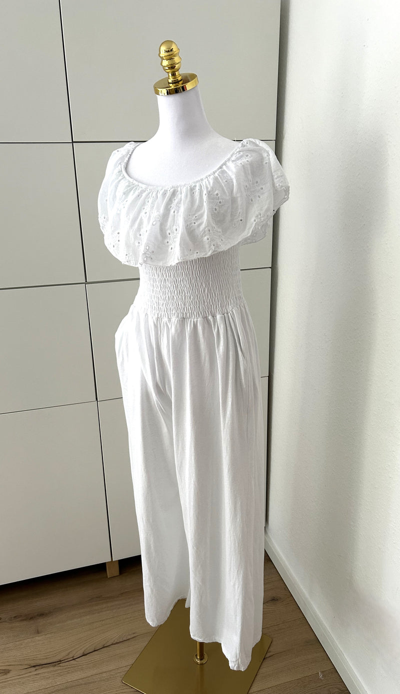Baumwoll Jumpsuit Off Shoulder Weiß