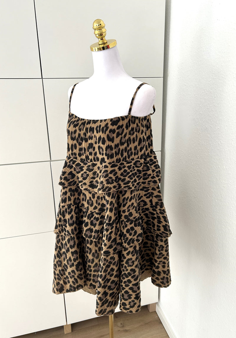 Musselin Kleid Leo Ärmellos Braun