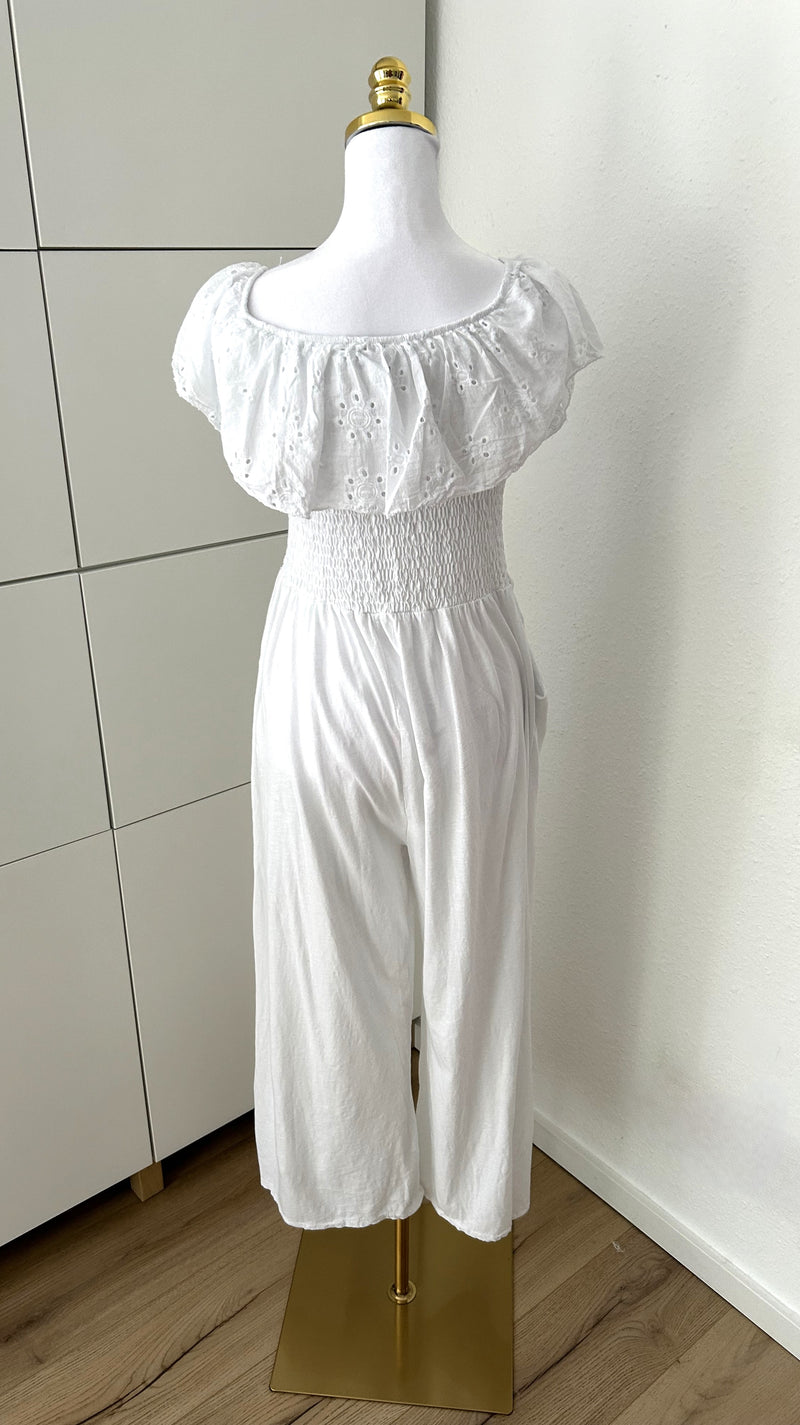 Baumwoll Jumpsuit Off Shoulder Weiß