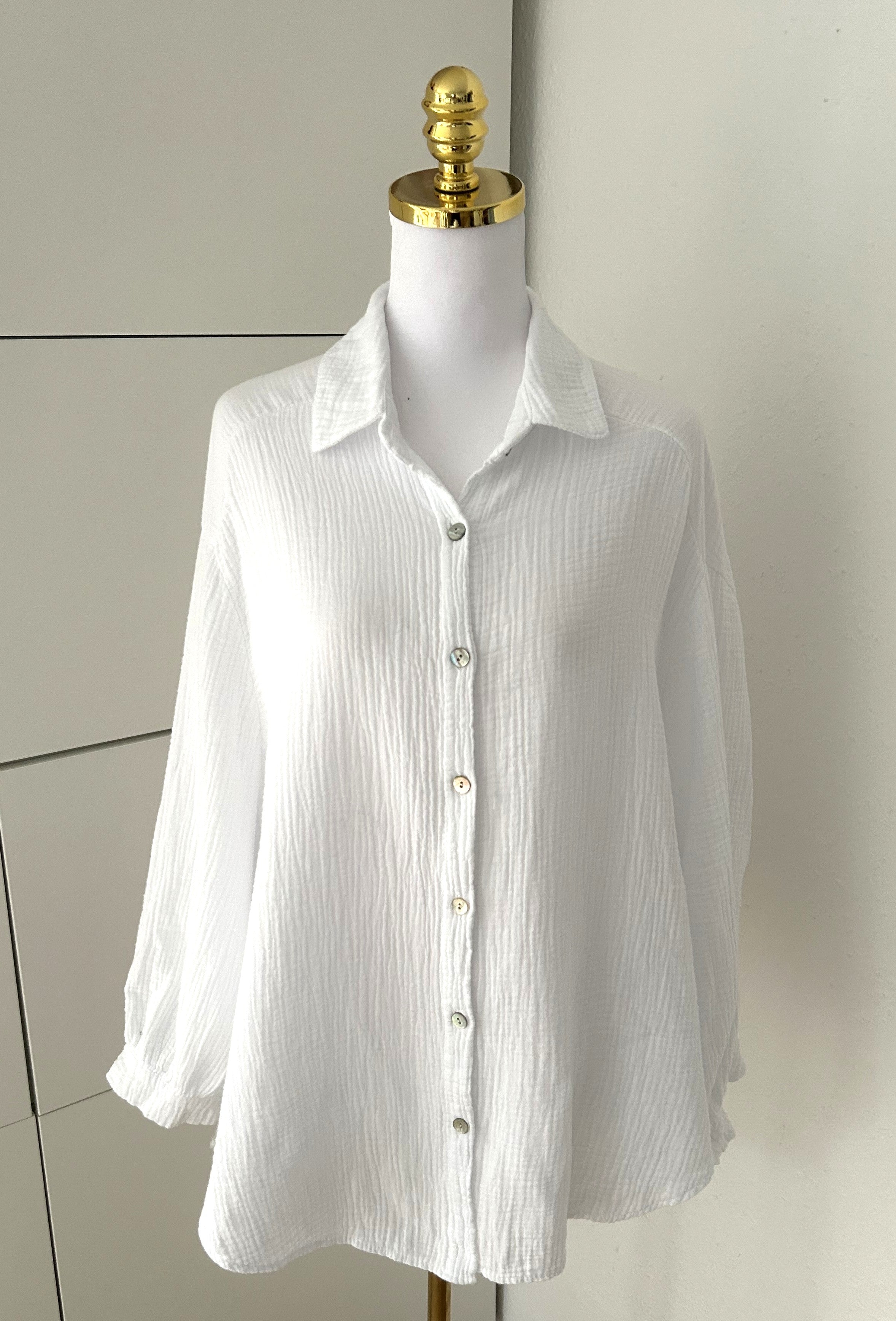 Musselin Bluse Midi Weiß