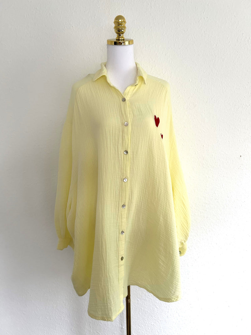 Musselin Bluse Herzchen Long Gelb/Rot