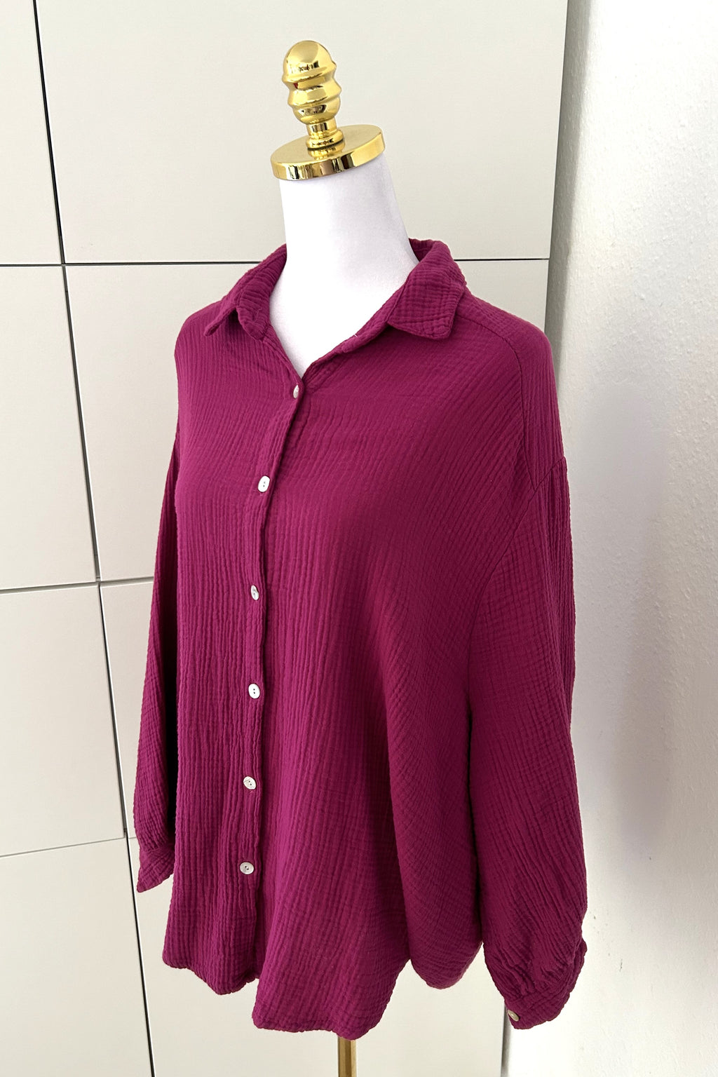 Musselin Bluse Midi Burgundy