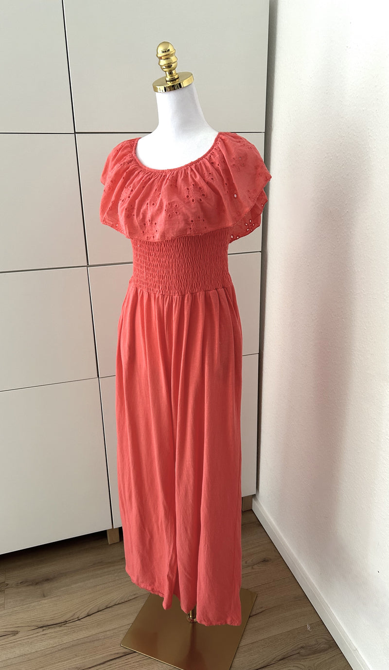 Baumwoll Jumpsuit Off Shoulder Coral