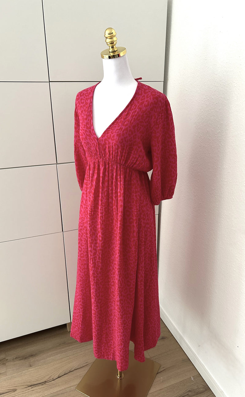Musselin Leo Maxikleid Pink/Rot