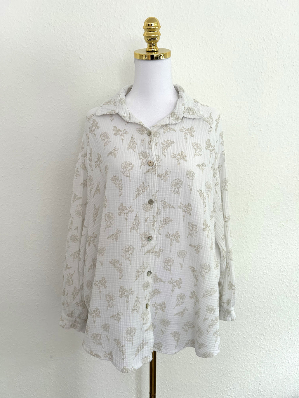 Musselin Bluse Flower Midi Weiß/Beige