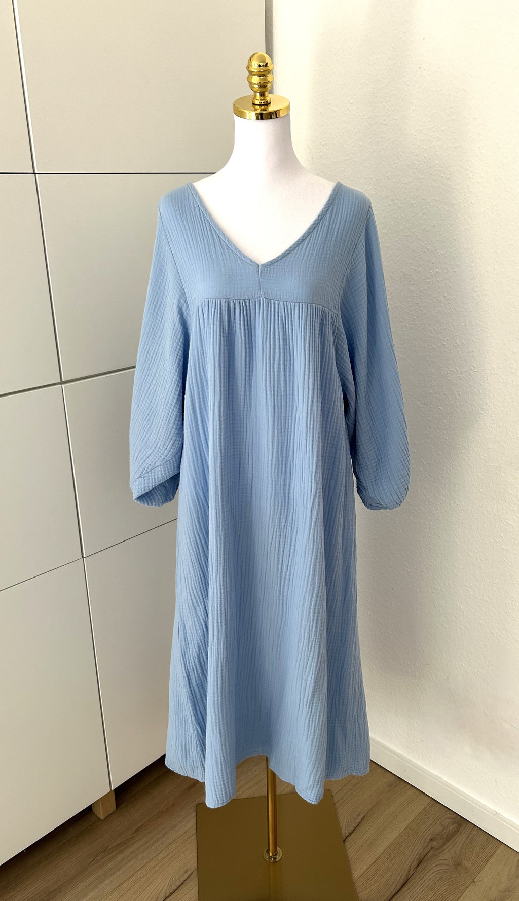 Musselin Maxikleid Kurzarm Blau