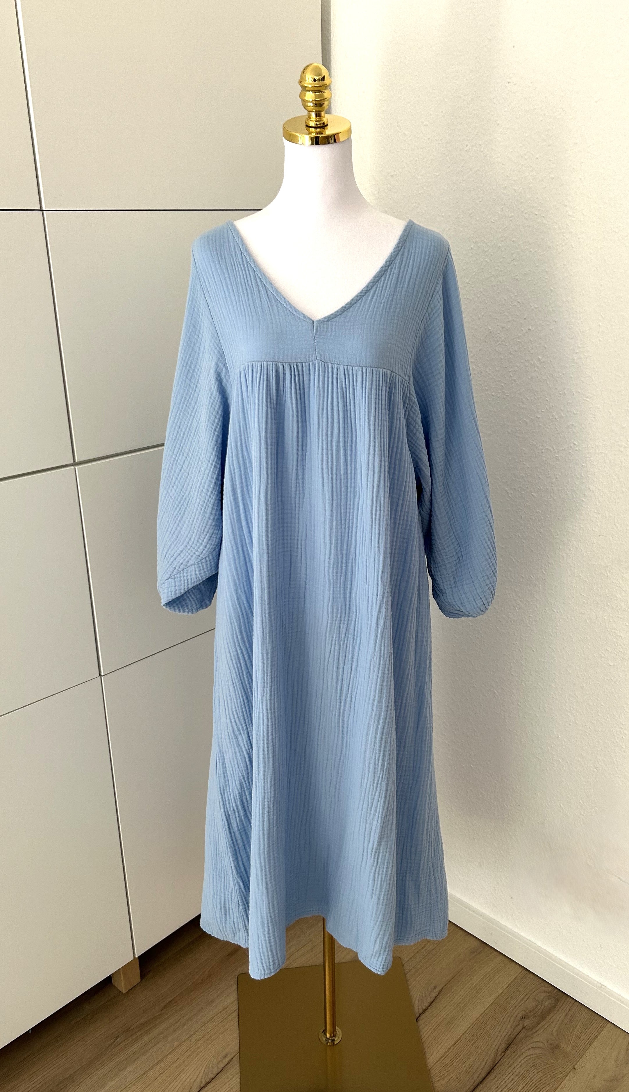 Musselin Maxikleid Kurzarm Blau
