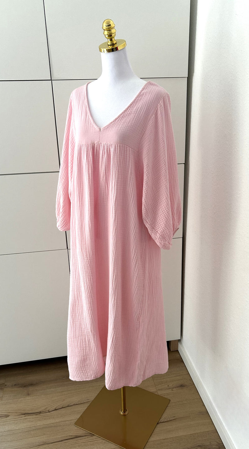 Musselin Maxikleid Kurzarm Rosa
