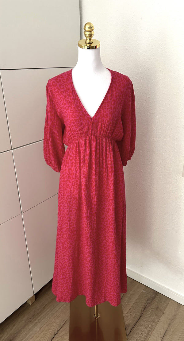 Musselin Leo Maxikleid Pink/Rot