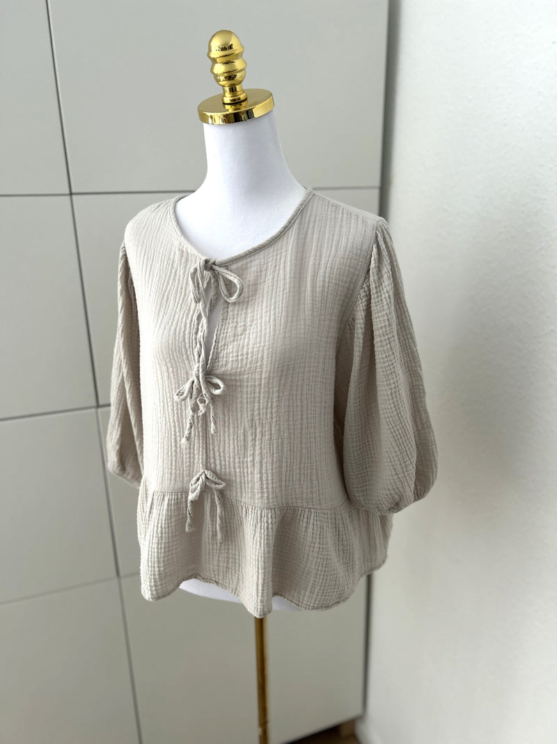 Musselin Bluse Schleifchen Creme