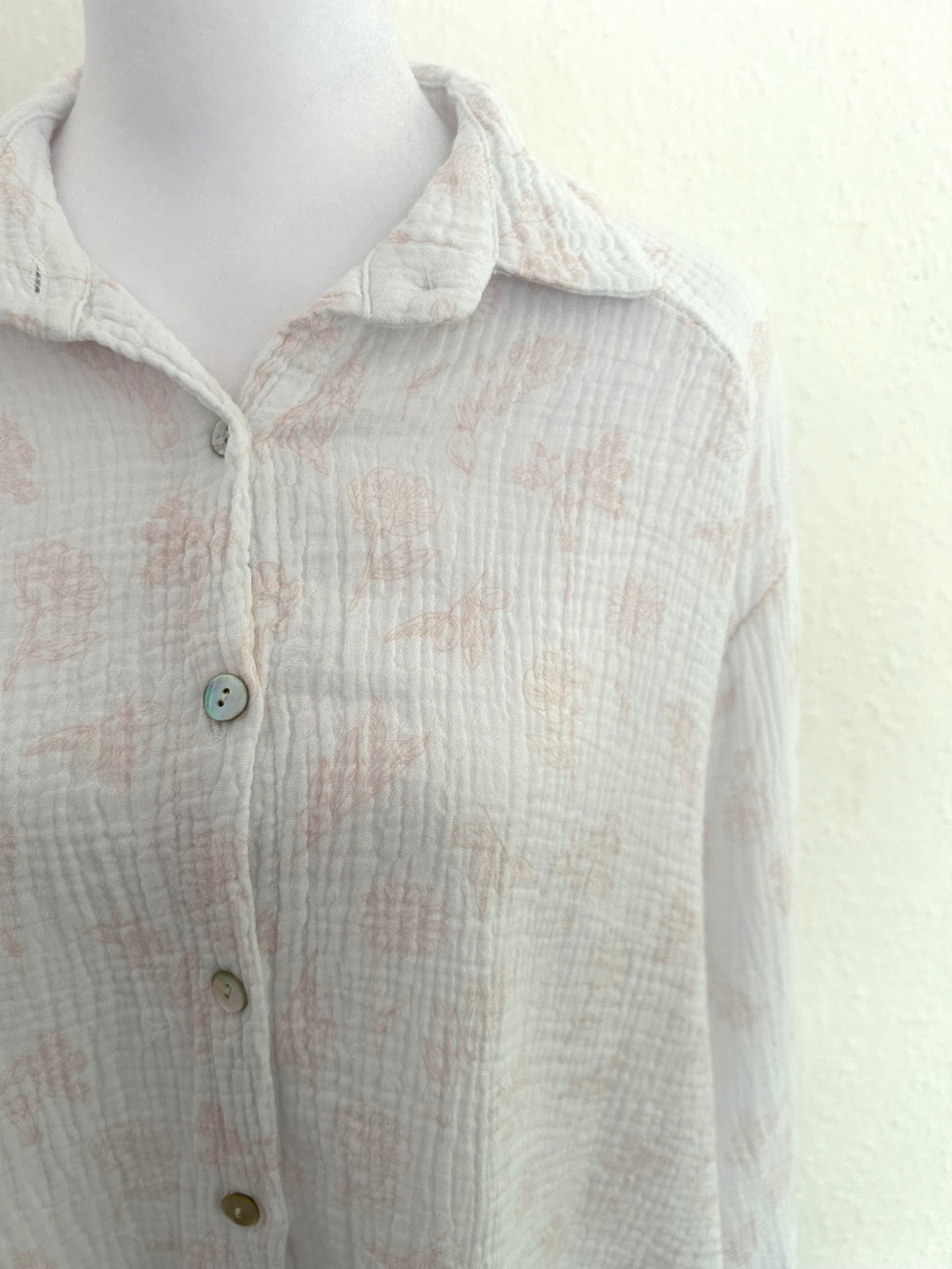 Musselin Bluse Flower Midi Weiß/Pastellorange