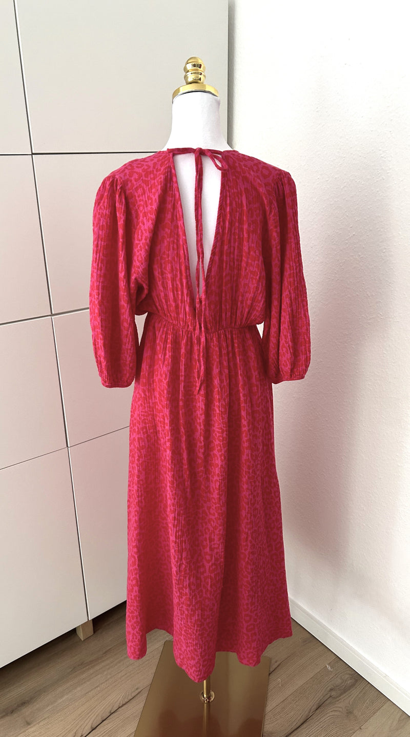 Musselin Leo Maxikleid Pink/Rot