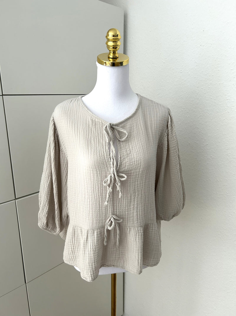 Musselin Bluse Schleifchen Creme