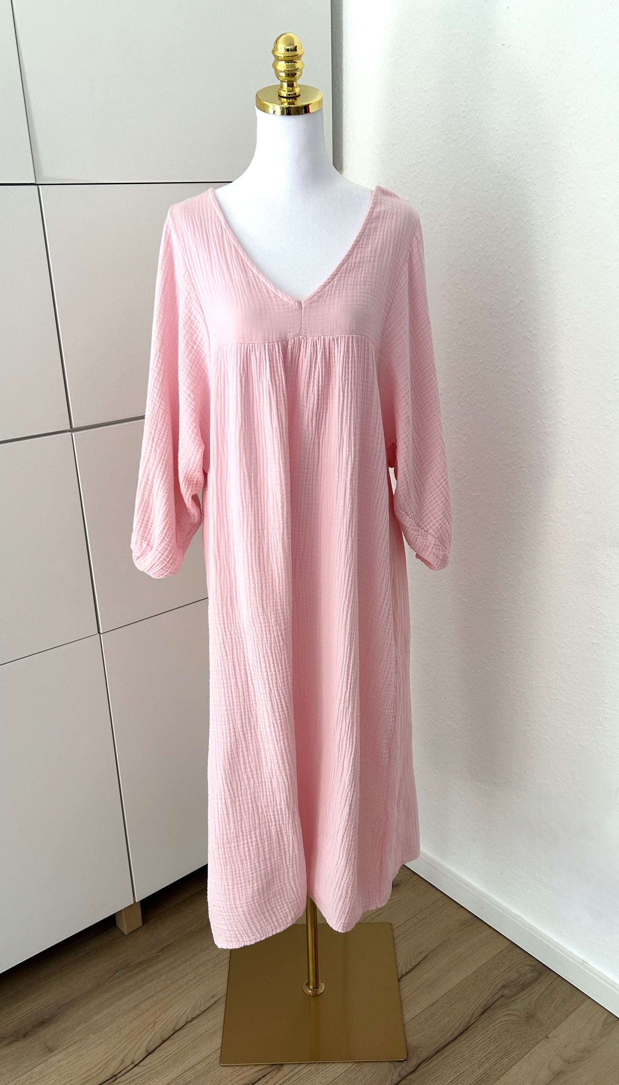 Musselin Maxikleid Kurzarm Rosa