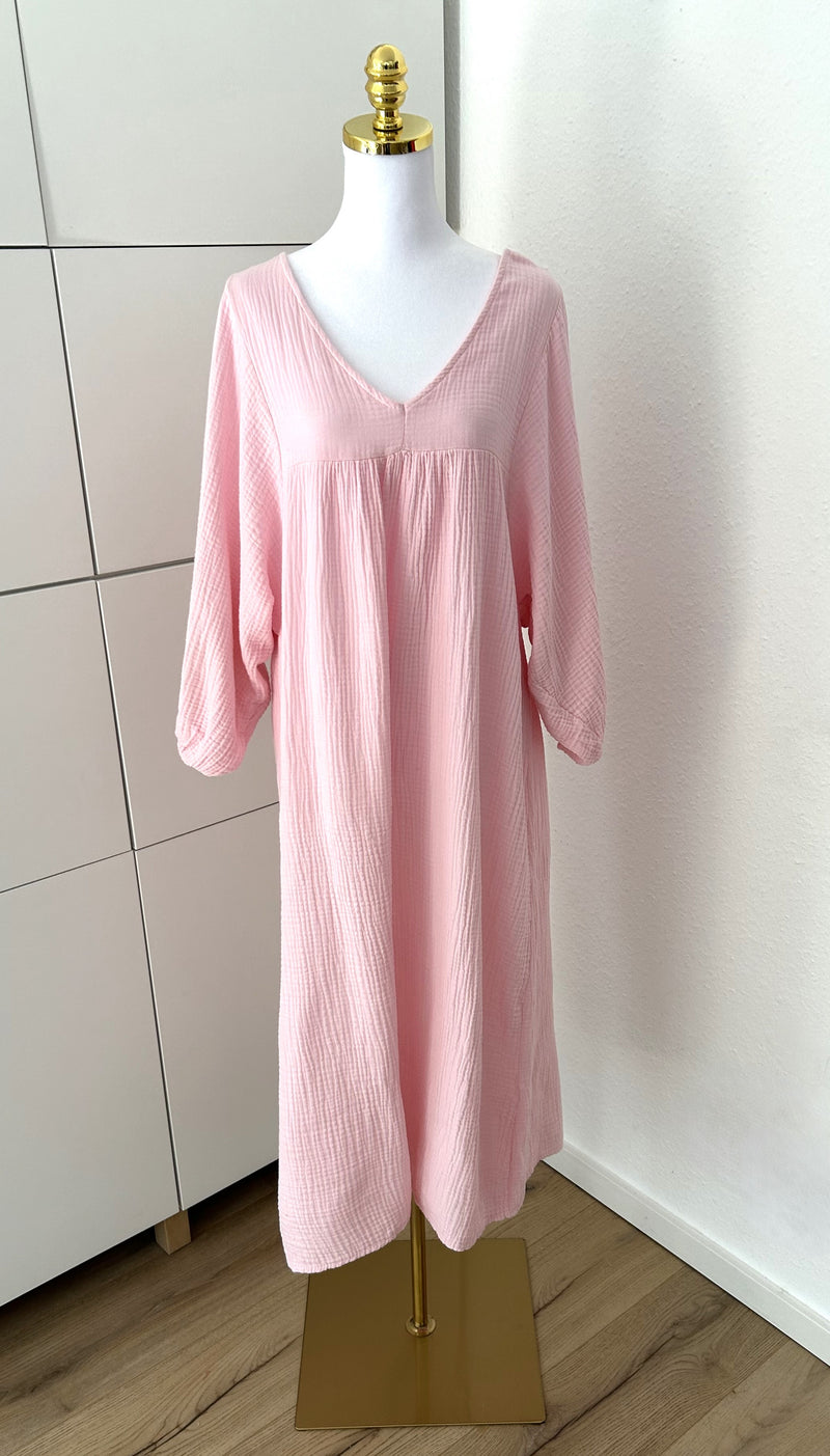 Musselin Maxikleid Kurzarm Rosa