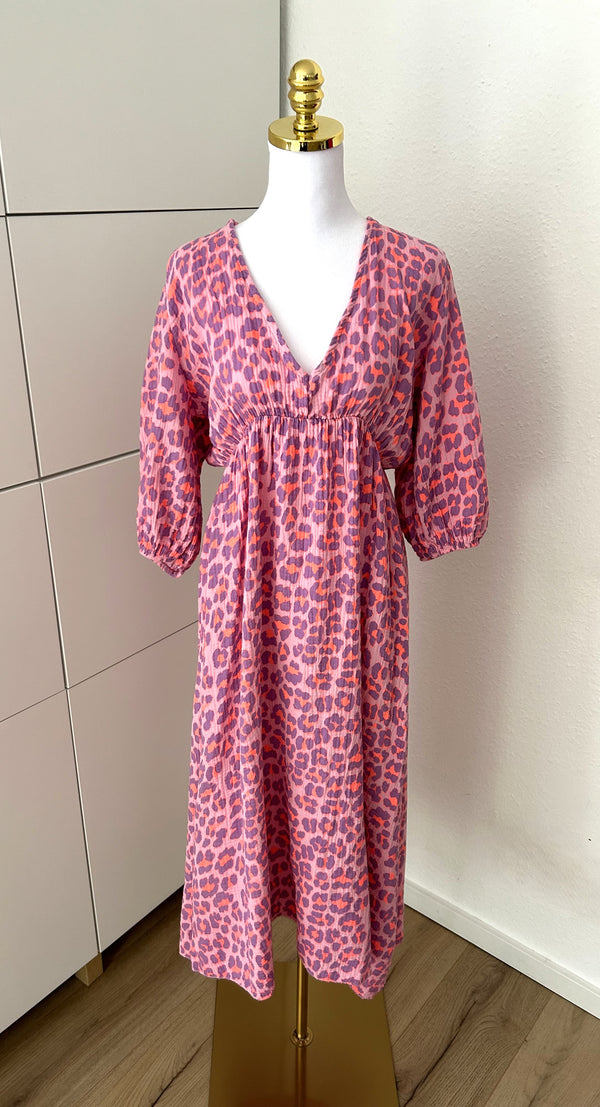 Musselin Leo Maxikleid Lila/Neon