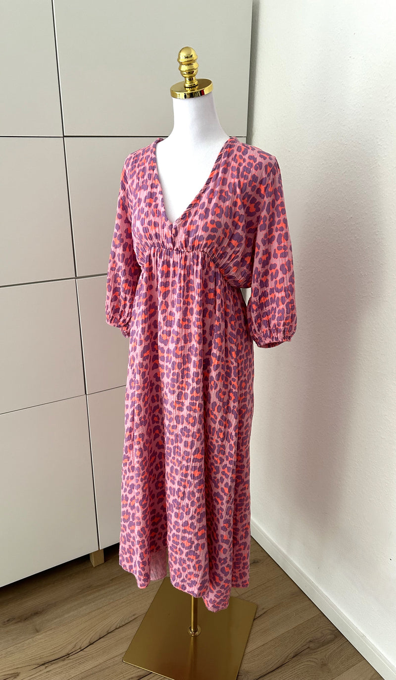 Musselin Leo Maxikleid Lila/Neon