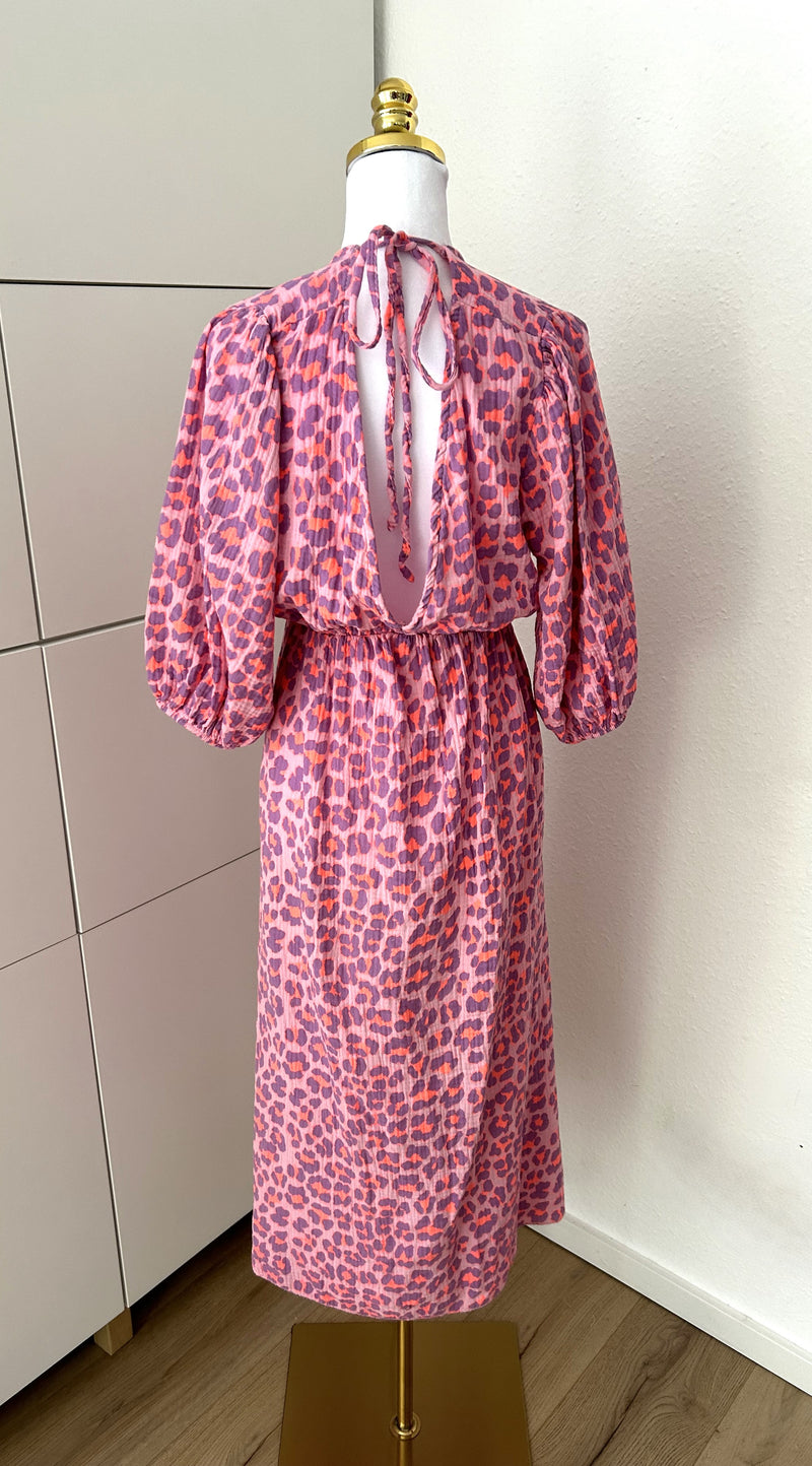 Musselin Leo Maxikleid Lila/Neon