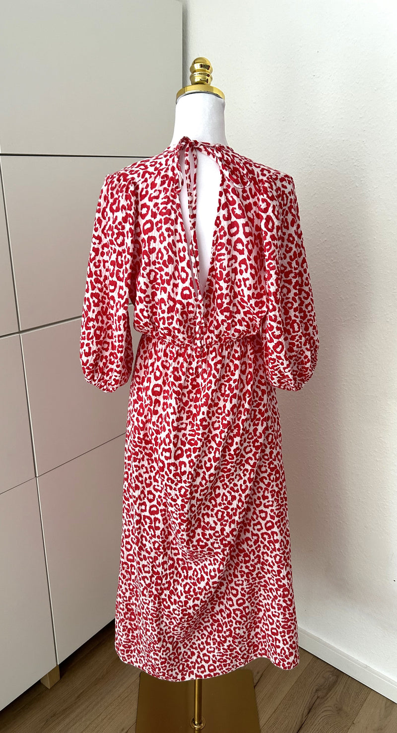 Musselin Leo Maxikleid Rot/Weiß